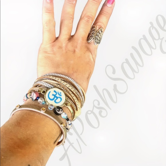 OM Gold & Blue Metal Bracelet